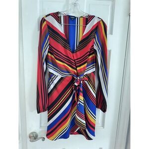 Express Women's Sz S Retro‎ Striped Tie Front Faux Wrap Dress Long Sleeve